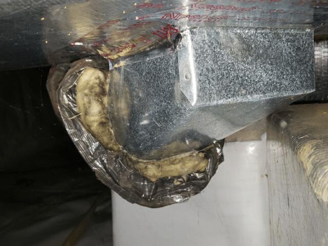 Dirty duct insulation reveals dirt inside leaky supply registers in Dover, DE