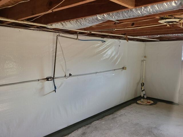 A basement treated to prevent water infiltration.