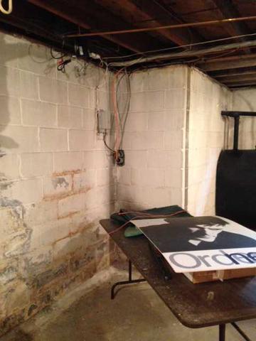 The water and humidity that seeped through the basement walls stained them, and allowed mold to grow around the basement. 