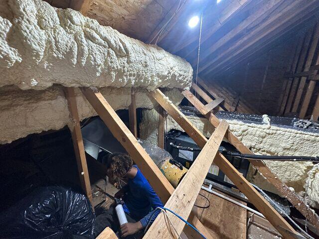 Insulating the ductwork with spray foam