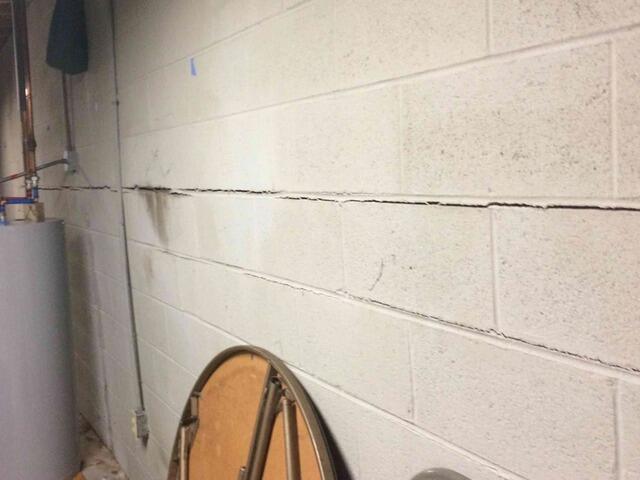 Another view of the horizontal crack on the foundation wall.