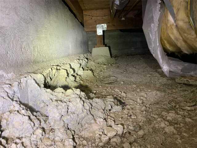 Foundation damage due to water in Benton, California, crawlspace