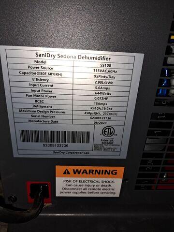 SaniDry Sedona Dehumidifier