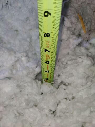 5" of blown fiberglass insulation on the attic floor