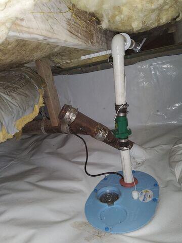 SmartSump Pump system installed in Moss Beach, California, crawlspace