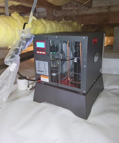 SaniDry Sedona dehumidifier installed in Moss Beach, California, home crawlspace