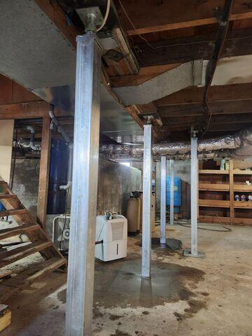 New Support Columns in Chelsea, Vermont, by Matt Clark's Northern Basement Systems.