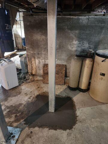 New Support Columns in Chelsea, Vermont, by Matt Clark's Northern Basement Systems.