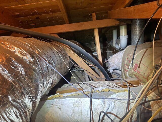 Area in attic with no insulation