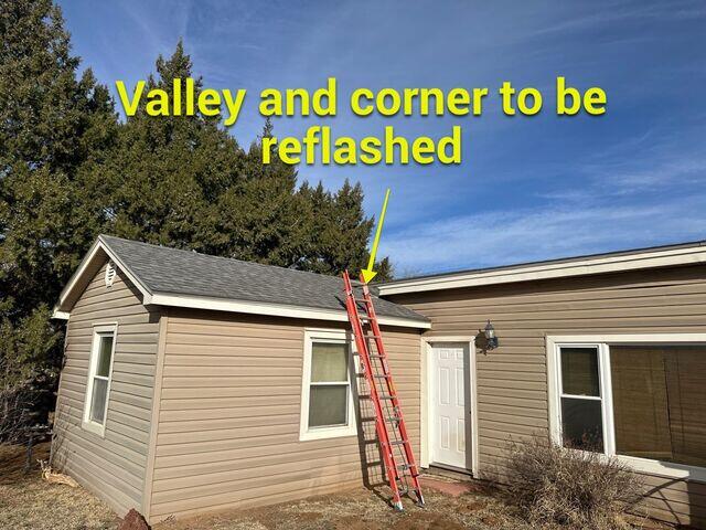 Valley and corner needing repair.