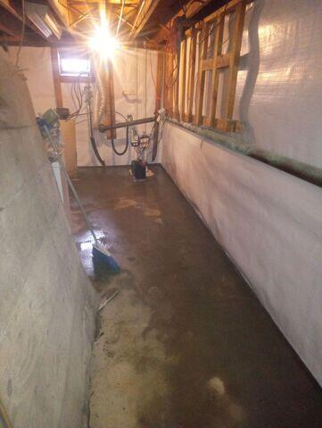 Custom-designed waterproofing System in Shoreham, Vermont, by Matt Clark's Northern Basement Systems.