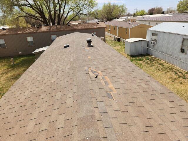 Major damage on roof.