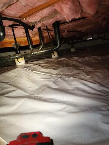 A CleanSpace vapor barrier to prevent moisture from entering this Forestville, CA, crawlspace.