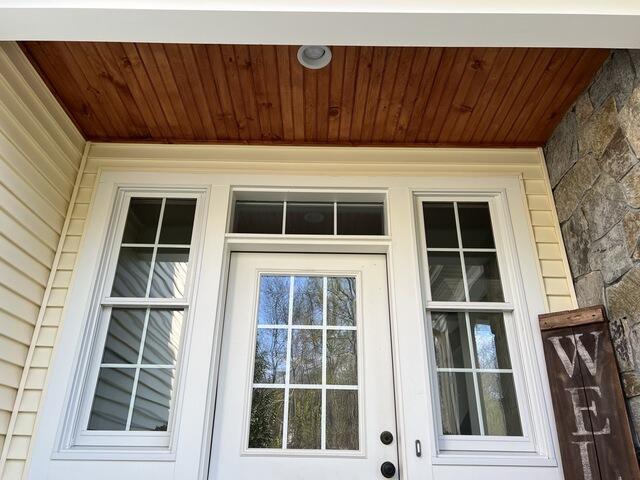 Stained porch ceiling