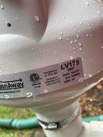 Powerful radon fan installation
