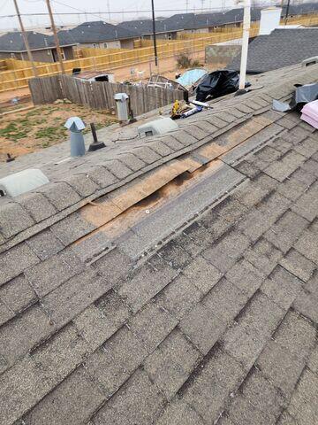 Shingles missing on the ridge.