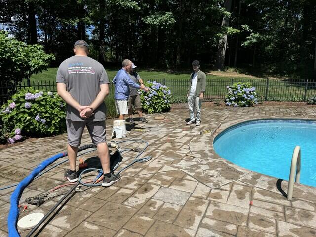 Our Crew Identifying Cracks in the Pool Deck