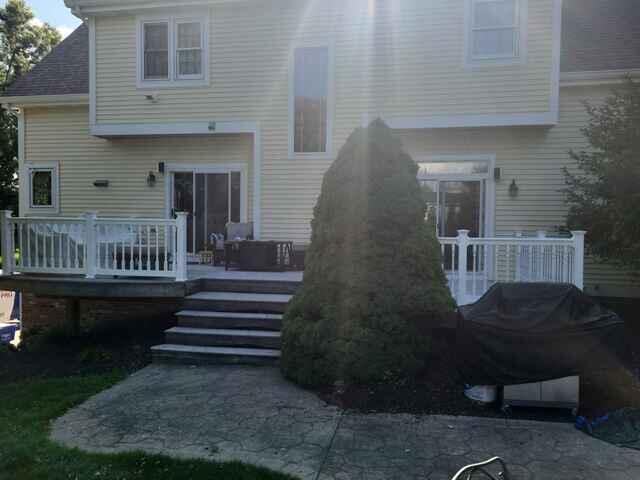 White 36" Superior T Vinyl Railing/ Colonial Support Posts / Colonial Balusters / Flat caps in Front and New England Caps in the rear.