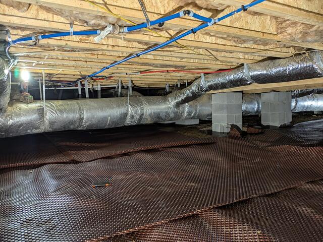 The drainage matting is in place.