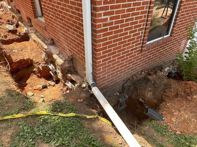 A close-up shot of one corner of the building.