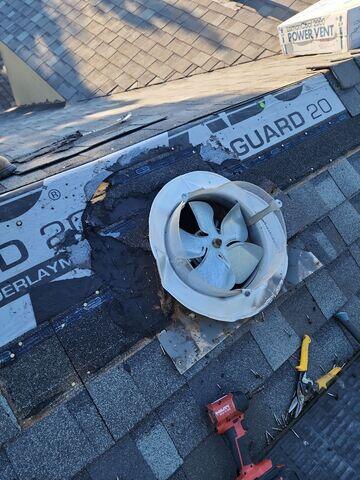 Removing the Old damage power vent.