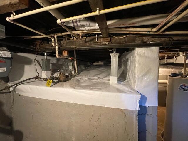 Waterproofed and Supported Crawl Space