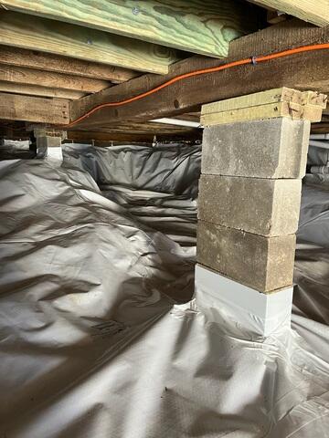 CleanSpace Water Vapor Barrier Installed Around Pillars - Appleton, ME