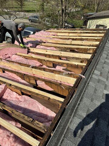 Damaged Insulation and Sheathing on Roof