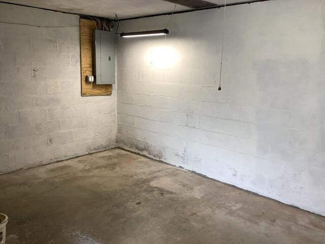 Clear water damage to the basement walls and floors