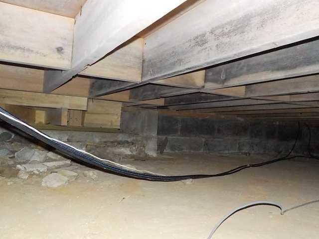 Crawl space with mold before repair