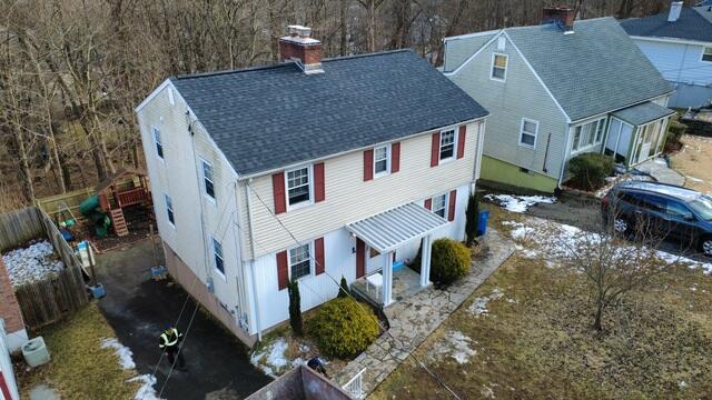 Front Aerial View of Completed Roof