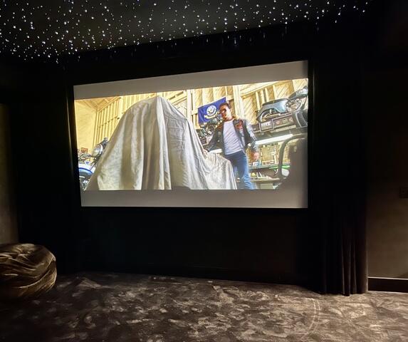 Custom Home Theater with starfield ceiling in Westport, CT.