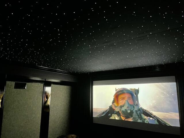 Custom Home Theater with starfield ceiling in Westport, CT.