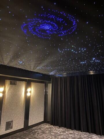 Custom Home Theater with starfield ceiling in Westport, CT.