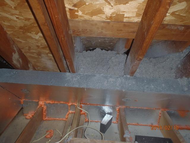 The production team has begun air sealing the attic floor. This will prevent future air leakage within the attic. Also,  the production team has begun to install TruSoft Cellulose Insulation.