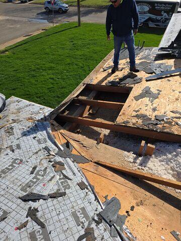 Damage to the decking and removal of old material.