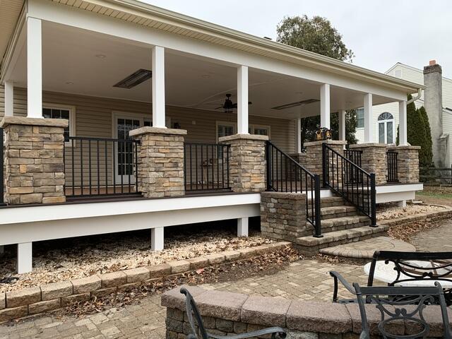 Left Side View - Stone Columns & Trex Railings
