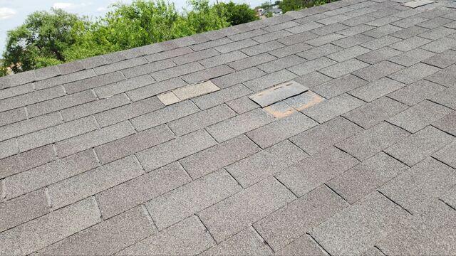 Shingles missing or Blown off.