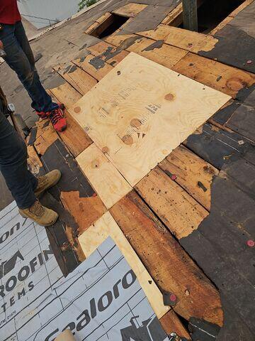 Repairing the decking.