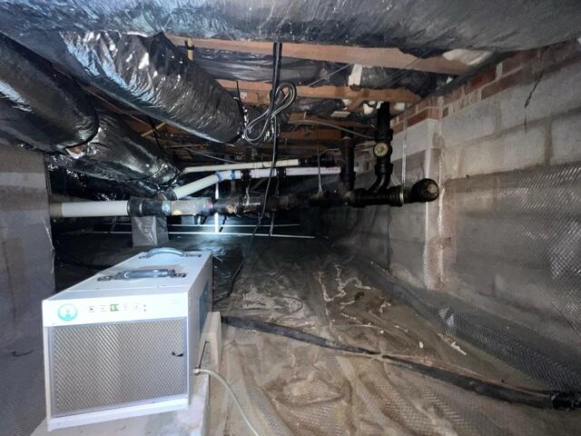 Dehumidifier Installed in Prepped Crawl Space - Durham, NC