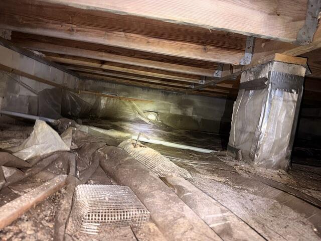 Worn Vapor Barrier and Signs of Moisture - Crawlspace Overview