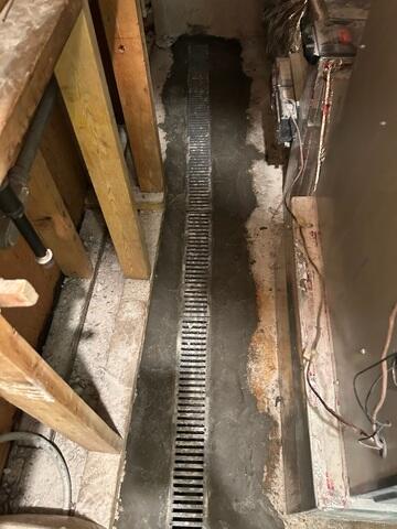 Interior Trench Drain Installation - Fellowship Hall Basement, Raleigh, NC