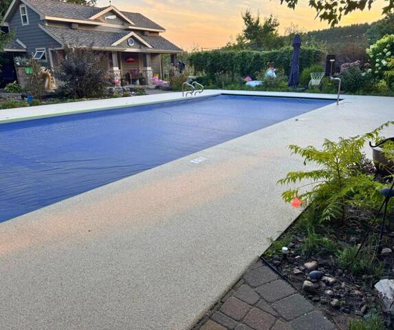 Pool Deck After Durastone Installation - Sugar Lake Finish