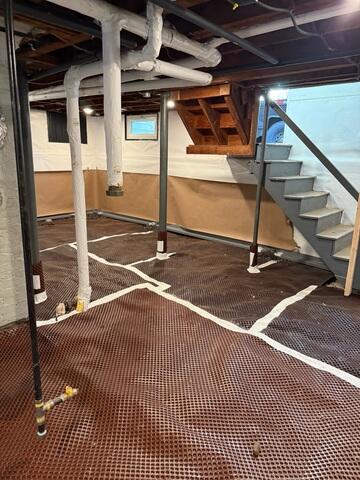 Basement Floor - During Installation of Drainage Matting
