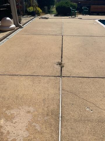 Failing Wooden Control Joints with Weed Growth