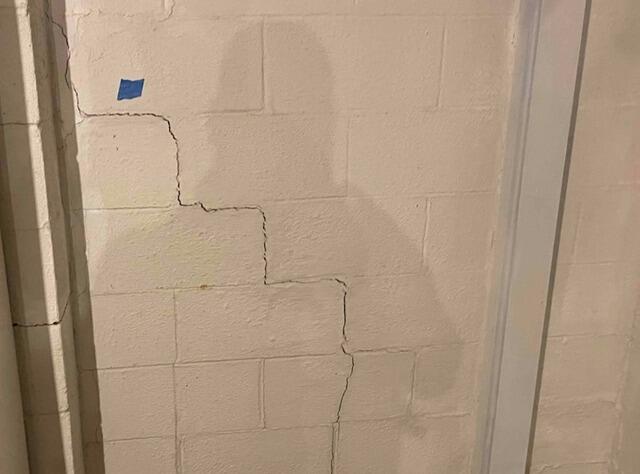 Interior basement wall crack