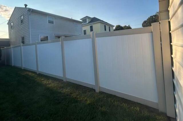6' Acadia Almond Posts and Rails / White Panels Privacy Vinyl Fence /(3) Gates, One of the 3 will be 3' tall