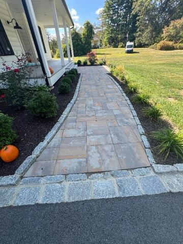Paver walkway before cleaning