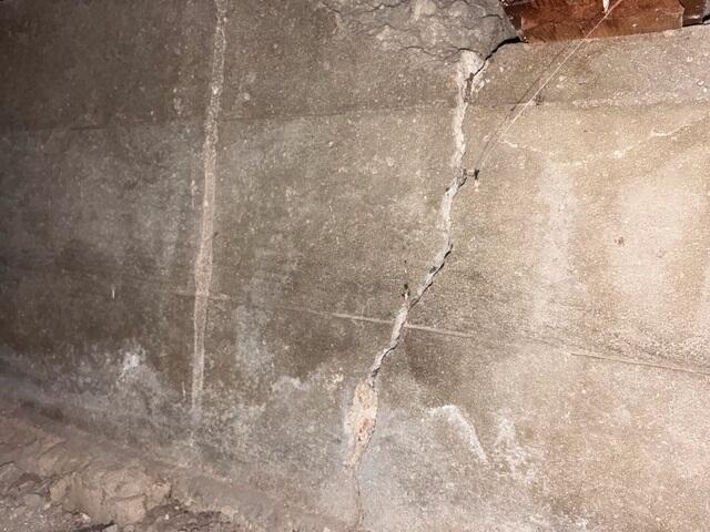 Angled View of Foundation Crack Before Seismic Repair