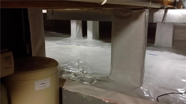 Support Beams Wrapped in CleanSpace Vapor Barrier
